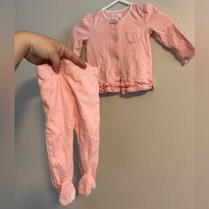 Chaps 6m Pink button up ruffle cardigan & footed pants matching set